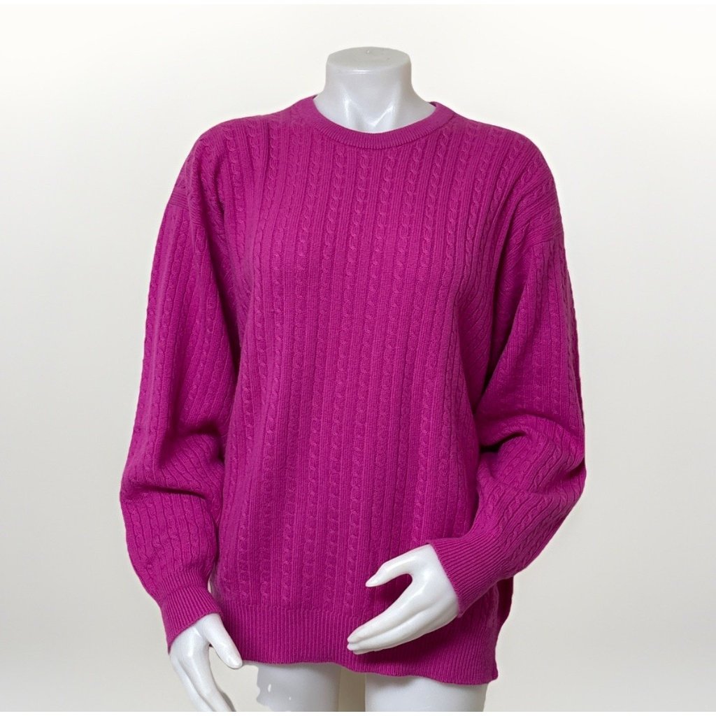 Lyle & Scott Cashmere Sweater Womens Xl Fuchsia Cable Knit Pullover Scotland